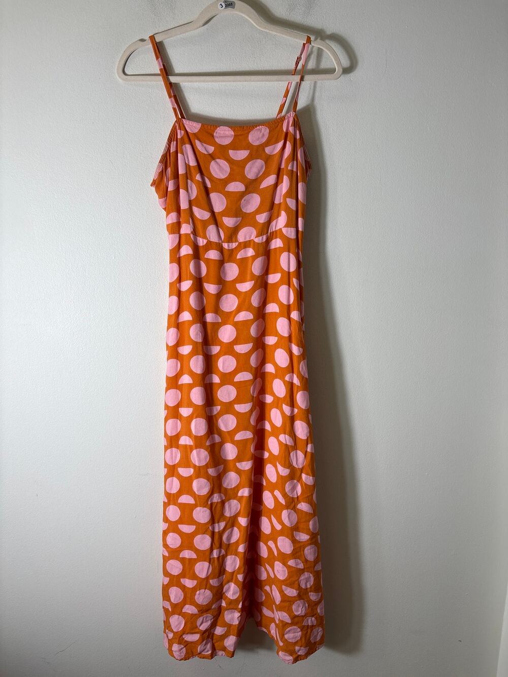 THML Orange Pink Polka Dot Spaghetti Strap Maxi Dress Sz S
